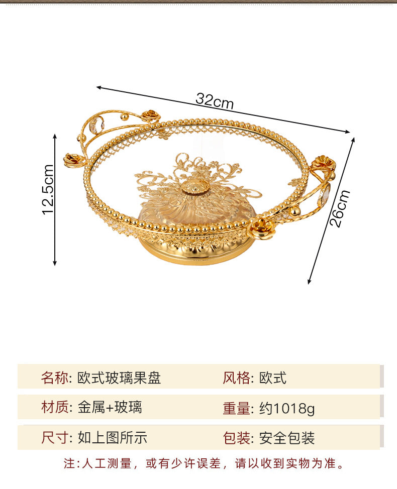 American style light luxury fruit tray decoration for home use, glass fruit tray for living room, new Chinese style coffee table