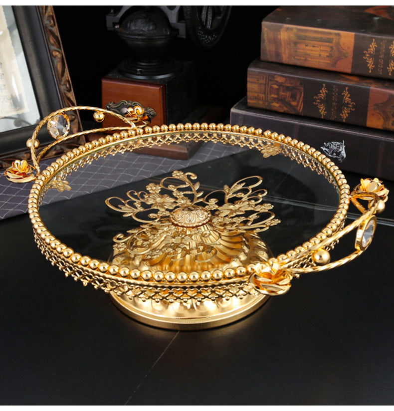 American style light luxury fruit tray decoration for home use, glass fruit tray for living room, new Chinese style coffee table