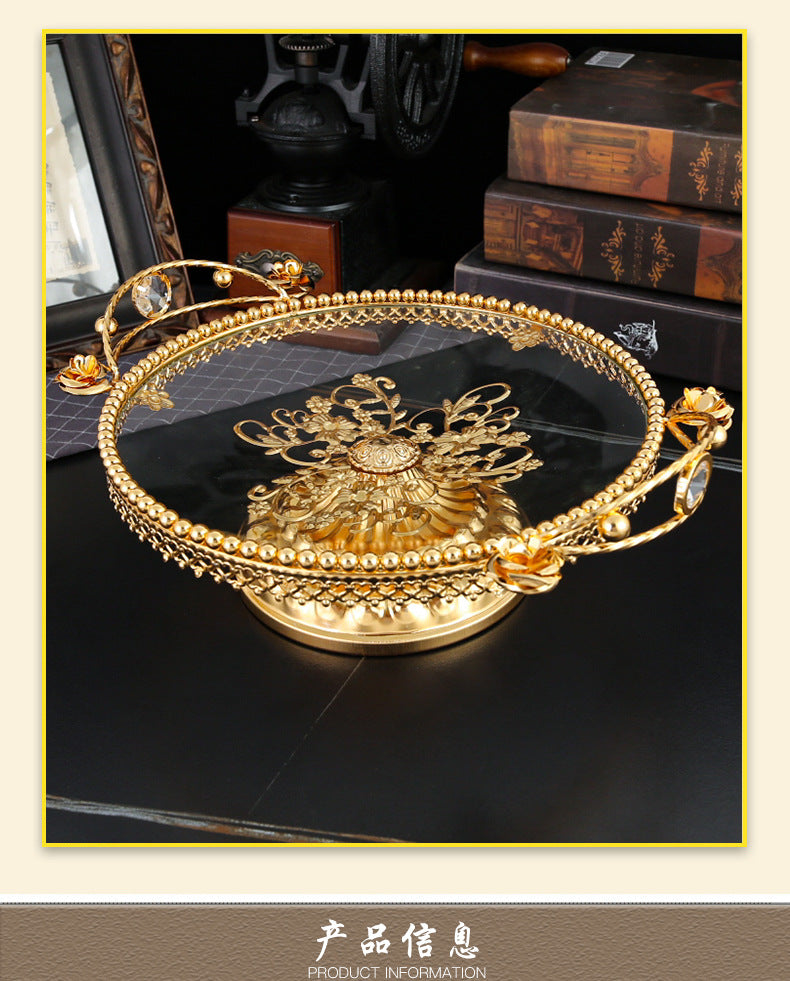 American style light luxury fruit tray decoration for home use, glass fruit tray for living room, new Chinese style coffee table