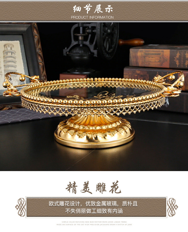 American style light luxury fruit tray decoration for home use, glass fruit tray for living room, new Chinese style coffee table
