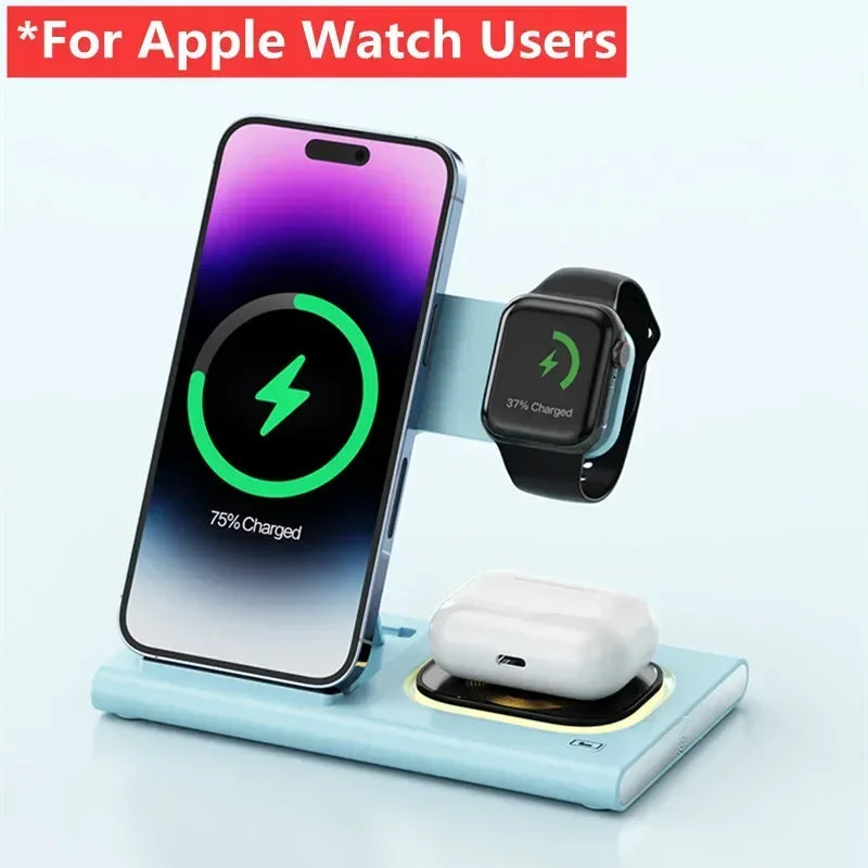 Desktop 3 in 1 Wireless Charger Foldable Fast Phone Charge Station For iPhone 16 15 14 13 12 Apple Watch 10/9/8/7/6 AirPods 3/2