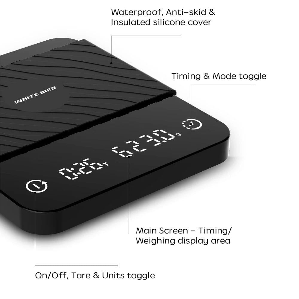 Smart Coffee Scale With Timer Mini Electronic Scale Dual Digital Display Coffee Scales 2kg USB Kitchen Weighting Scales