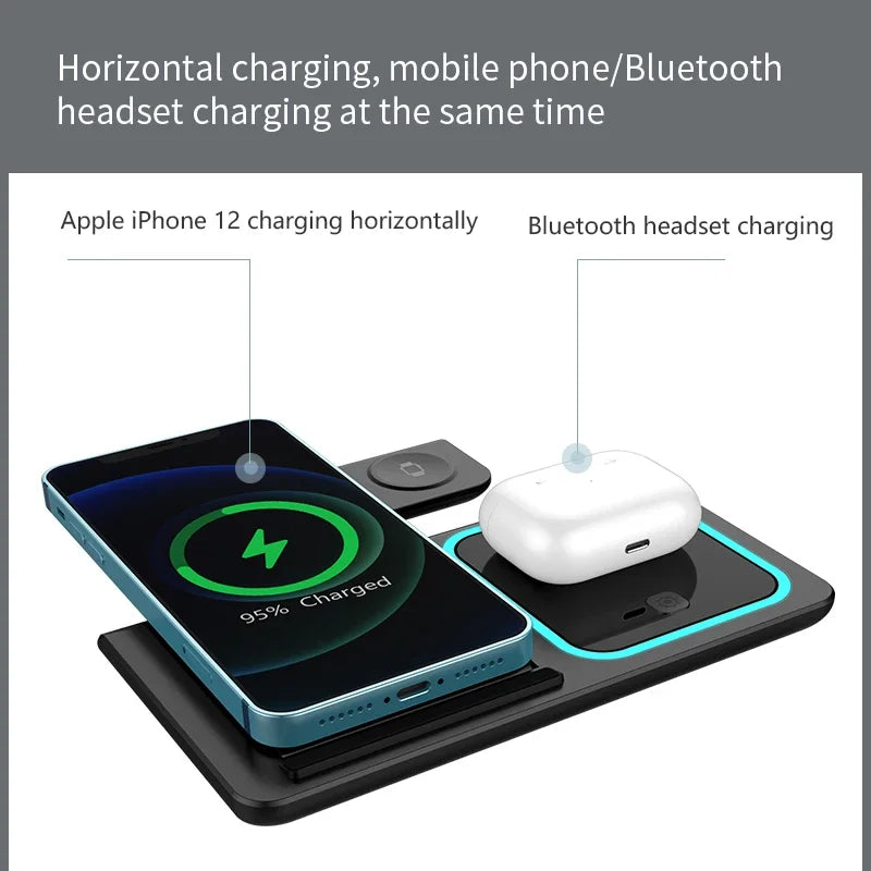 Desktop 3 in 1 Wireless Charger Foldable Fast Phone Charge Station For iPhone 16 15 14 13 12 Apple Watch 10/9/8/7/6 AirPods 3/2