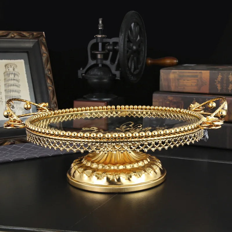 American style light luxury fruit tray decoration for home use, glass fruit tray for living room, new Chinese style coffee table