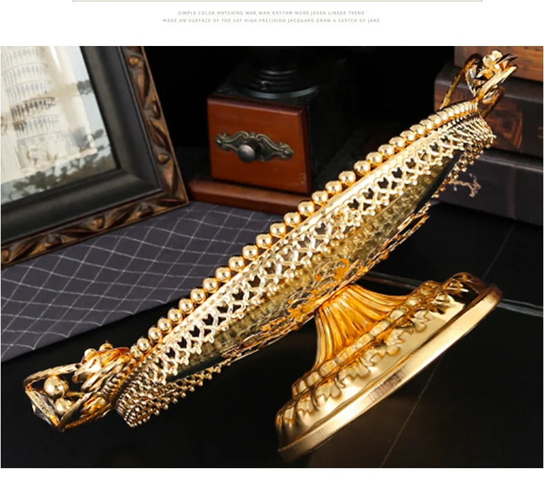 American style light luxury fruit tray decoration for home use, glass fruit tray for living room, new Chinese style coffee table