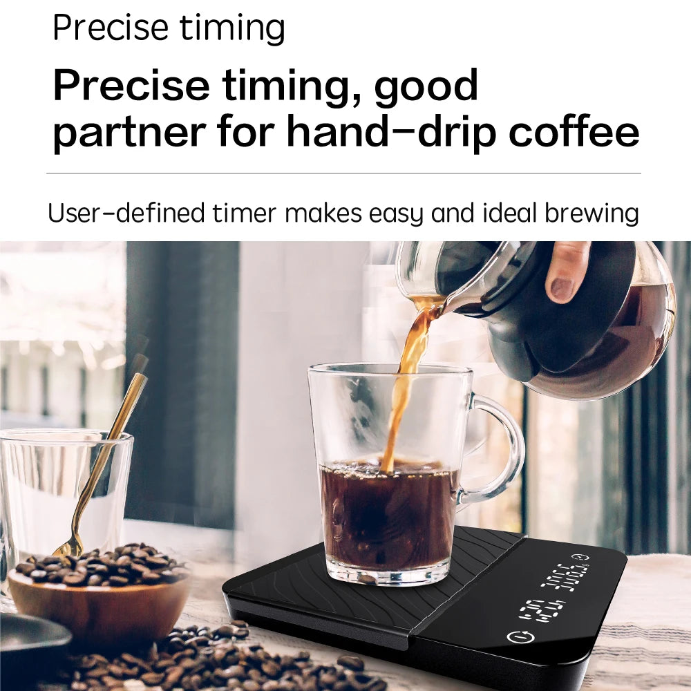 Smart Coffee Scale With Timer Mini Electronic Scale Dual Digital Display Coffee Scales 2kg USB Kitchen Weighting Scales