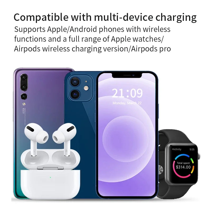 Desktop 3 in 1 Wireless Charger Foldable Fast Phone Charge Station For iPhone 16 15 14 13 12 Apple Watch 10/9/8/7/6 AirPods 3/2