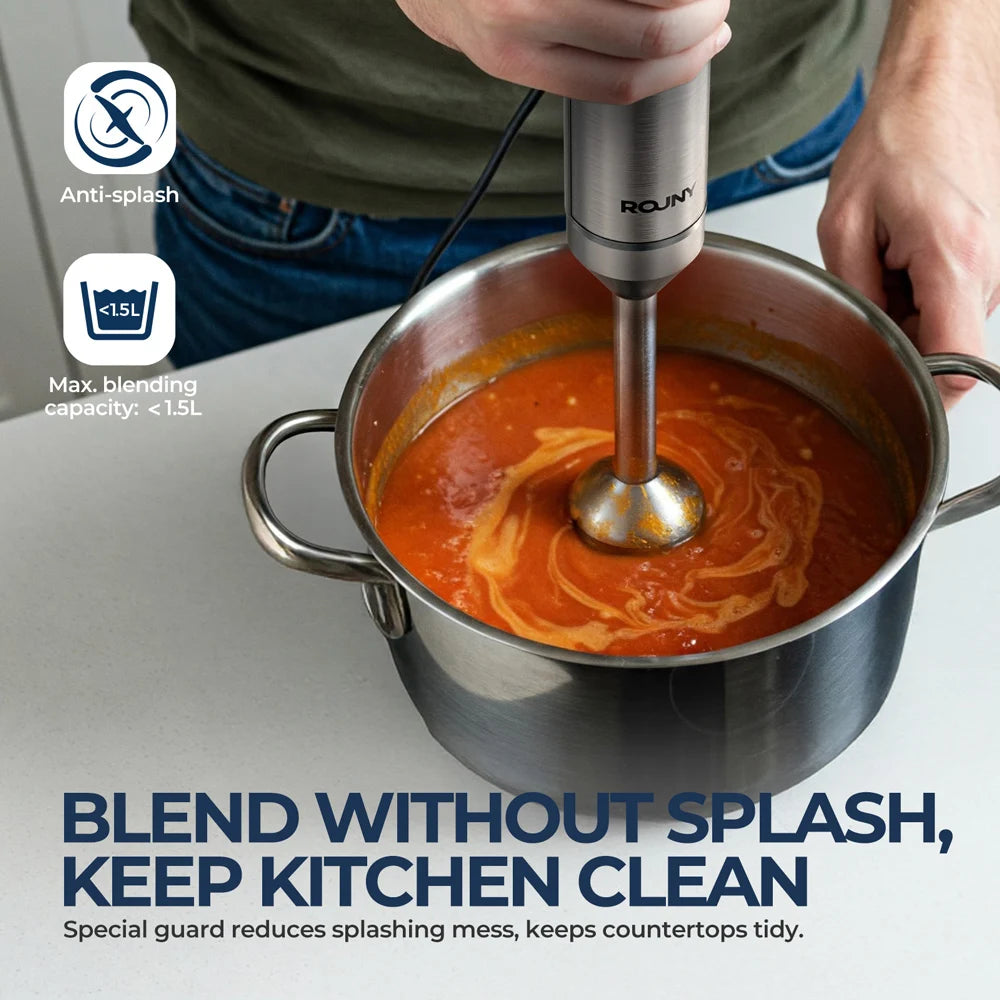 Hand Immersion Blender Powerful 4-in-1 Stainless Steel Stick Food Mixer 700ml Mixing Beaker 500ml Processor Whisk