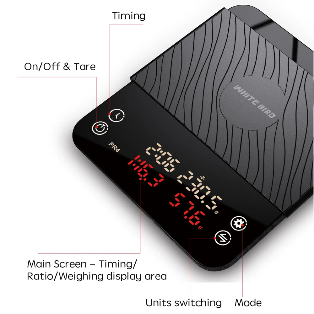 Smart Coffee Scale With Timer Mini Electronic Scale Dual Digital Display Coffee Scales 2kg USB Kitchen Weighting Scales
