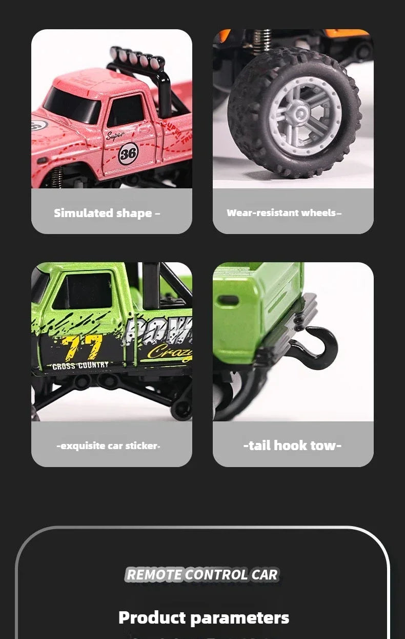 RC Off-road Monster Truck 1/64 Remote Control Mini Climbing Car Alloy Model 2.4G Remote Control Electric Toy Off-road Vehicle