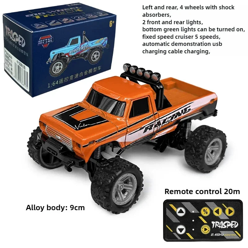 RC Off-road Monster Truck 1/64 Remote Control Mini Climbing Car Alloy Model 2.4G Remote Control Electric Toy Off-road Vehicle