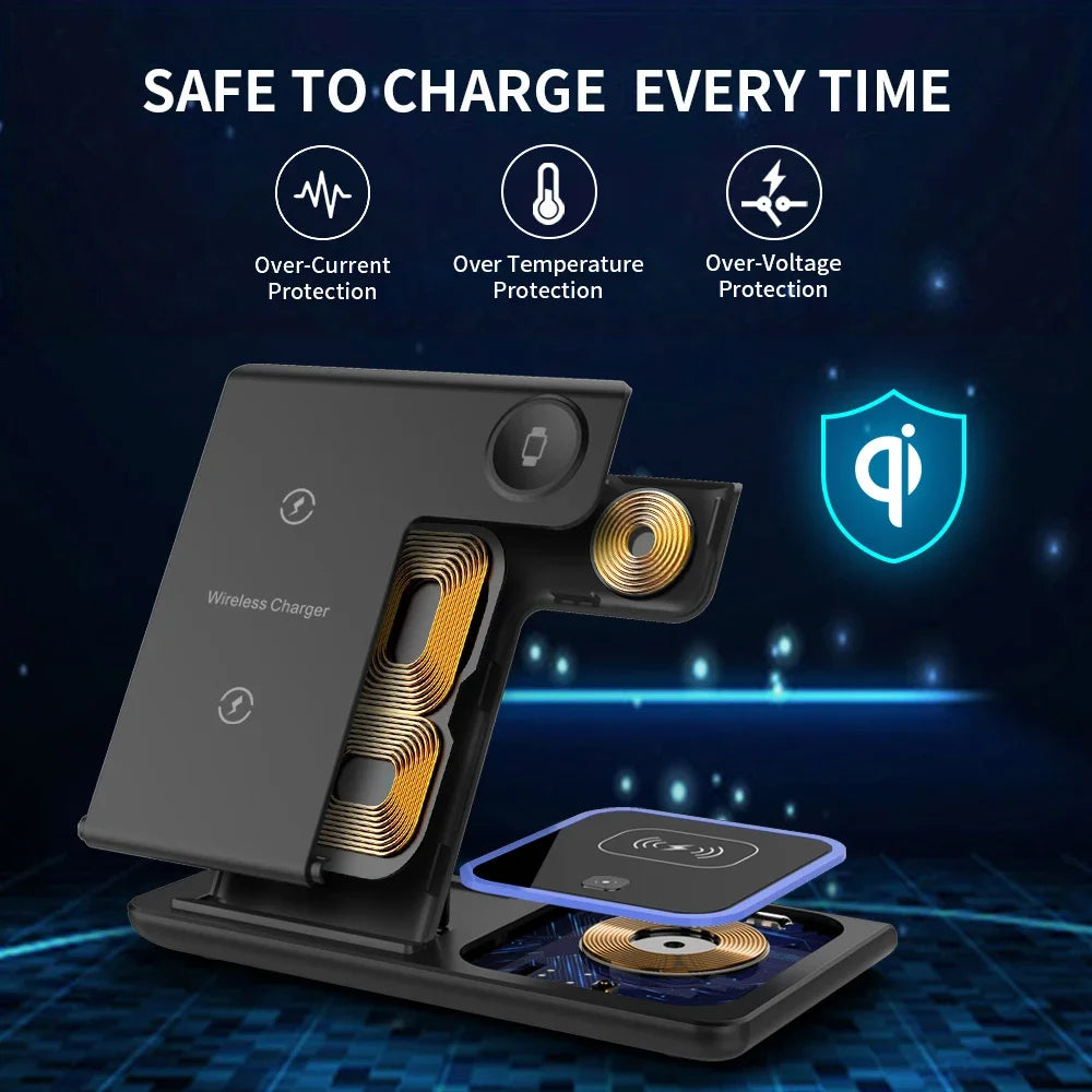Desktop 3 in 1 Wireless Charger Foldable Fast Phone Charge Station For iPhone 16 15 14 13 12 Apple Watch 10/9/8/7/6 AirPods 3/2