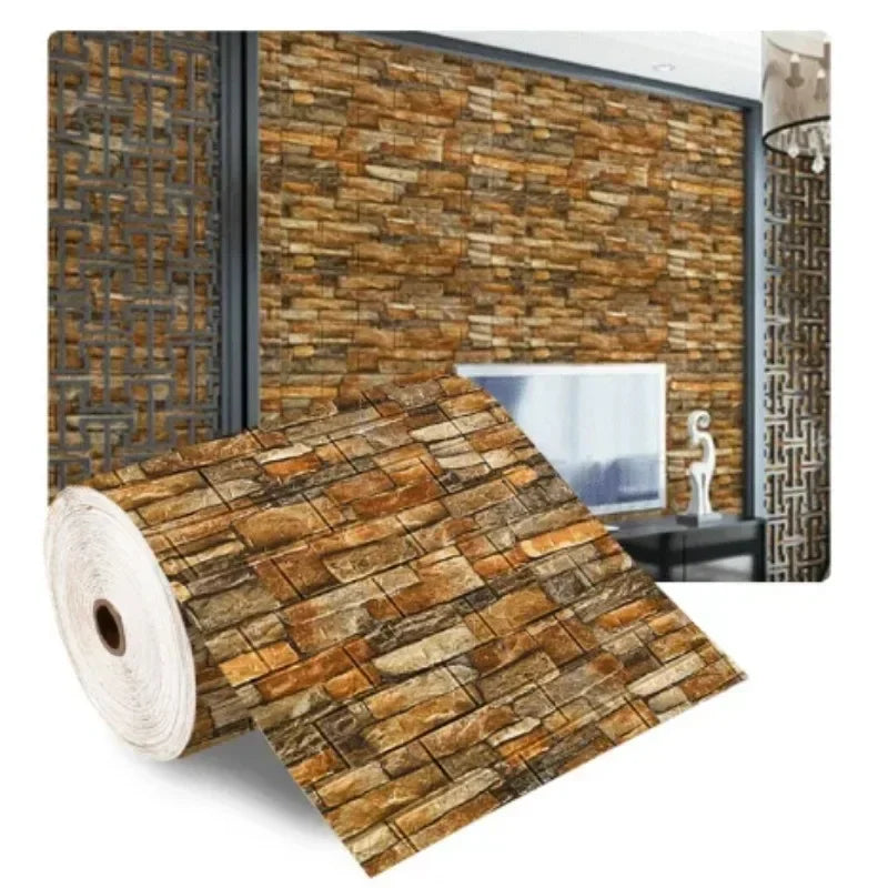 3D Wall Sticker Imitation 5m Brick Bedroom Home Decor Waterproof Self-adhesive DIY Wallpaper for Living Room