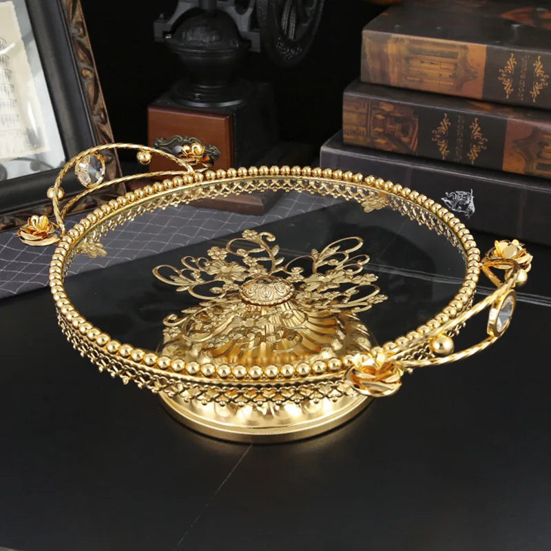 American style light luxury fruit tray decoration for home use, glass fruit tray for living room, new Chinese style coffee table