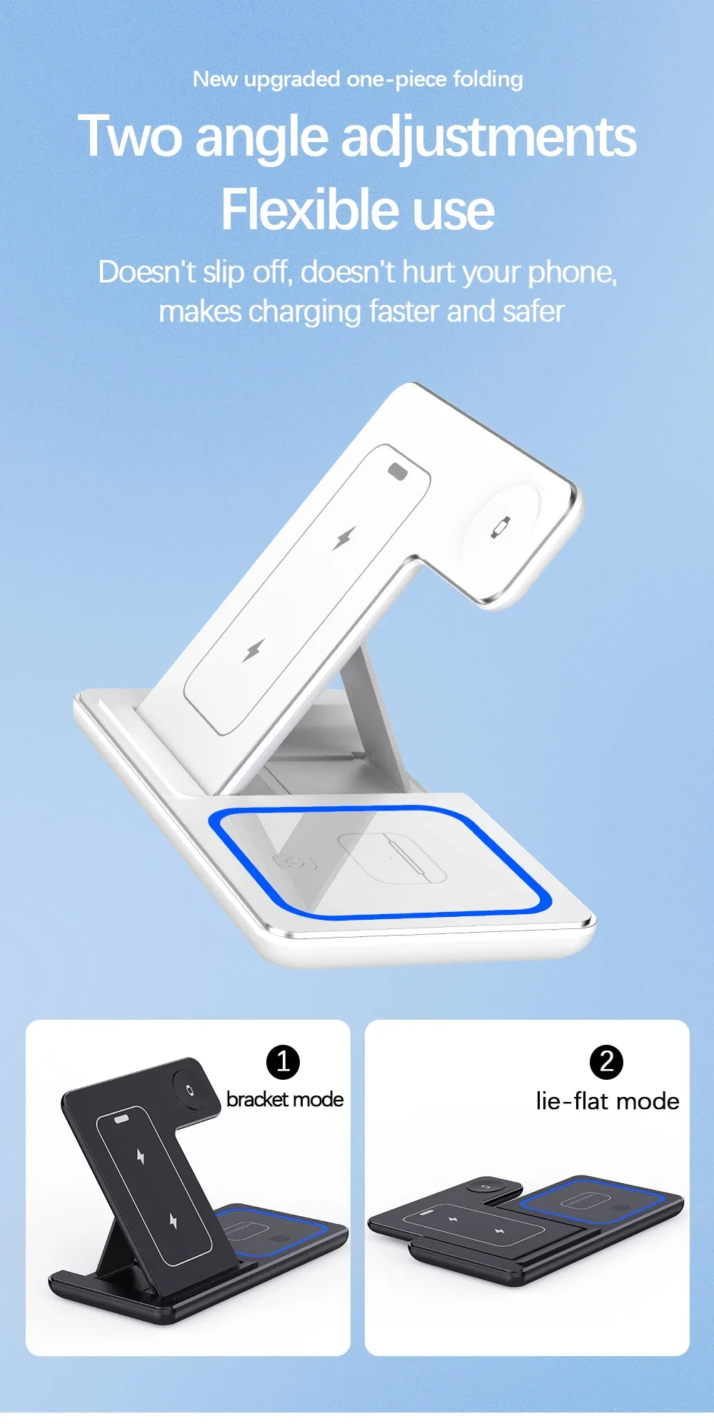 Desktop 3 in 1 Wireless Charger Foldable Fast Phone Charge Station For iPhone 16 15 14 13 12 Apple Watch 10/9/8/7/6 AirPods 3/2