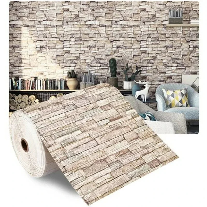3D Wall Sticker Imitation 5m Brick Bedroom Home Decor Waterproof Self-adhesive DIY Wallpaper for Living Room