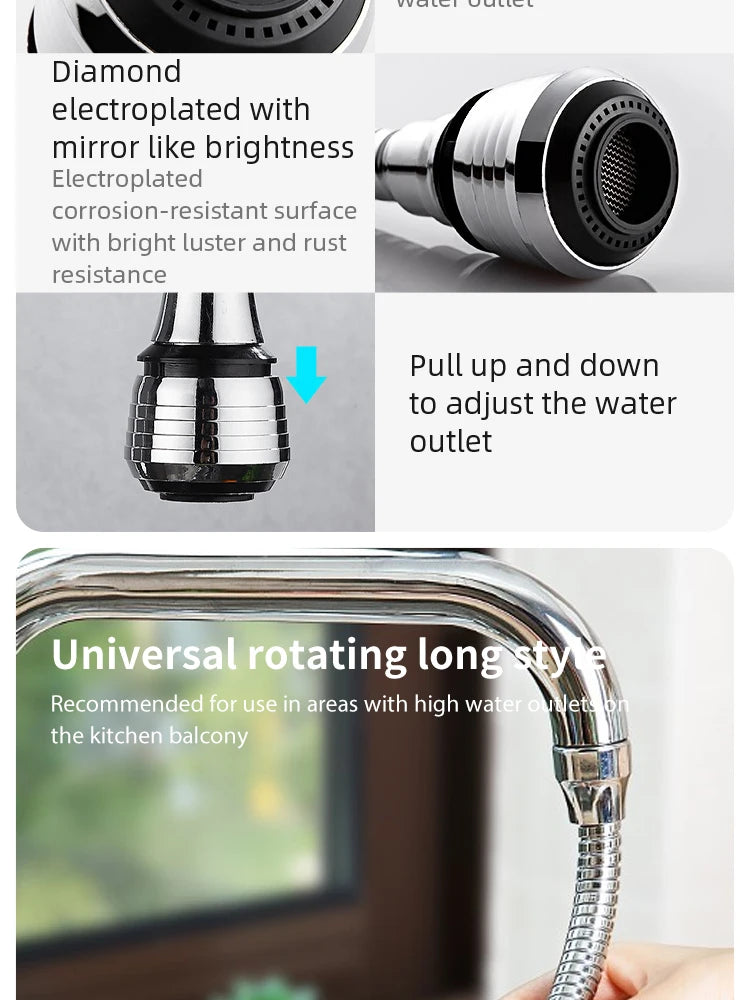 360 Degree Faucet Anti Splash Head Kitchen Water Saver Universal Rotating Bubbler Filter Nozzle Booster Nozzle Kitchen Tools