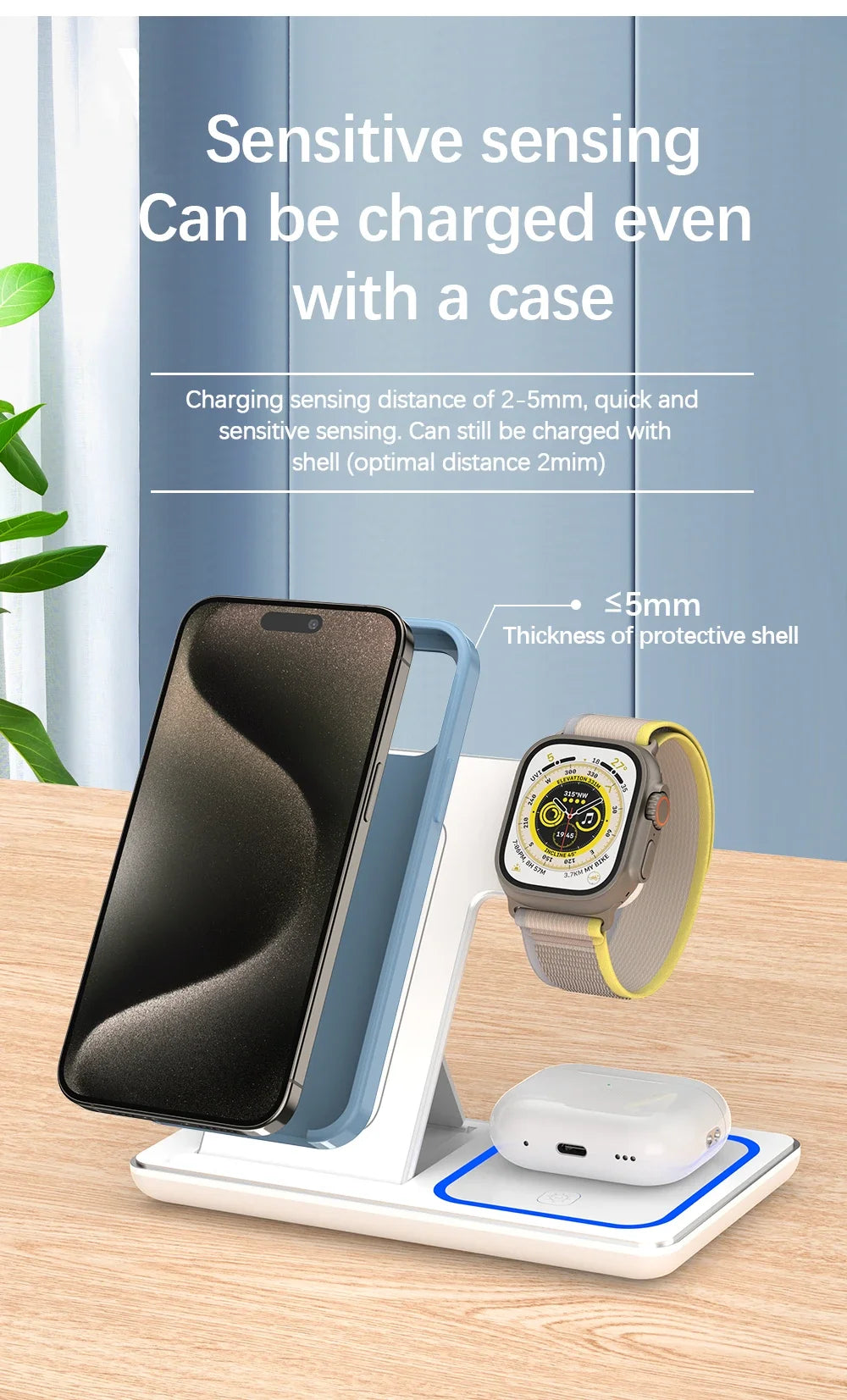 Desktop 3 in 1 Wireless Charger Foldable Fast Phone Charge Station For iPhone 16 15 14 13 12 Apple Watch 10/9/8/7/6 AirPods 3/2